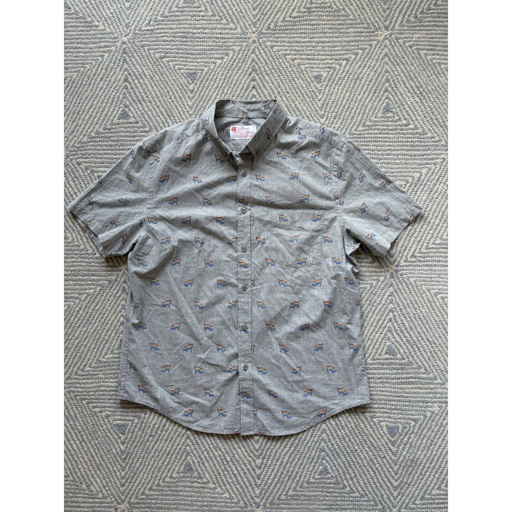 Target Brand Pride Flag Short Sleeve Button Shirt - Gray‎ w/ Rainbow - Large